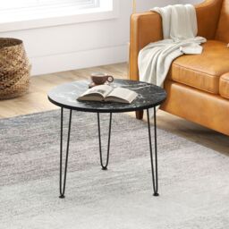 Costway Round Coffee Table Small Faux Marble Accent Table in Black - thumbnail 4