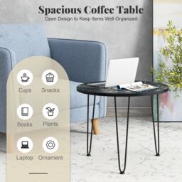 Costway Round Coffee Table Small Faux Marble Accent Table in Black - thumbnail 2