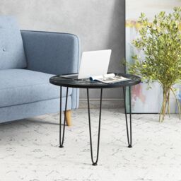 Costway Round Coffee Table Small Faux Marble Accent Table in Black - thumbnail 7