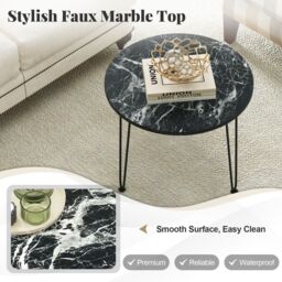 Costway Round Coffee Table Small Faux Marble Accent Table in Black - thumbnail 6