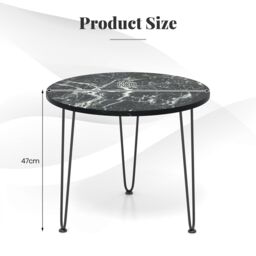 Costway Round Coffee Table Small Faux Marble Accent Table in Black - thumbnail 3