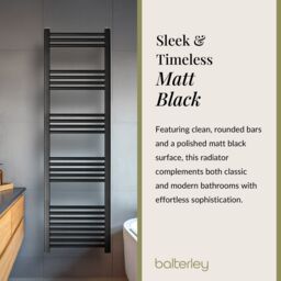 Balterley Straight Heated Towel Rail Radiator, 732W, 400 x 1600mm, Matt Black - thumbnail 6