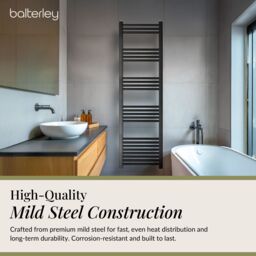Balterley Straight Heated Towel Rail Radiator, 732W, 400 x 1600mm, Matt Black - thumbnail 3