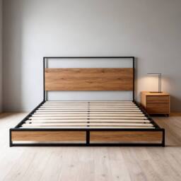 FURNITURE ONE Metal Bed Frame with Headboard & Footboard, Solid Slatted in Brown - Size: EU King - thumbnail 2