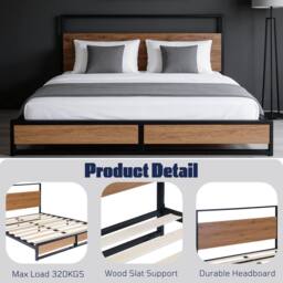 FURNITURE ONE Metal Bed Frame with Headboard & Footboard, Solid Slatted in Brown - Size: EU King - thumbnail 3
