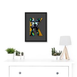Artery8 Letter K Dog Face Yellow Decorative Graffiti Mural Alphabet Initial Stencil Artwork Framed Wall Art Print A4 in Black - thumbnail 2