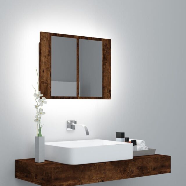 Berkfield Home LED Mirror Cabinet Smoked Oak 60x12x45 cm Engineered Wood in Brown - Size: 60 x 12 x 45 cm - image 1