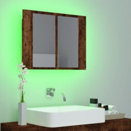 Berkfield Home LED Mirror Cabinet Smoked Oak 60x12x45 cm Engineered Wood in Brown - Size: 60 x 12 x 45 cm - thumbnail 5