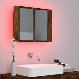 Berkfield Home LED Mirror Cabinet Smoked Oak 60x12x45 cm Engineered Wood in Brown - Size: 60 x 12 x 45 cm - thumbnail 4
