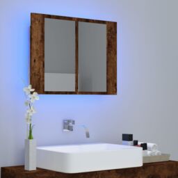 Berkfield Home LED Mirror Cabinet Smoked Oak 60x12x45 cm Engineered Wood in Brown - Size: 60 x 12 x 45 cm - thumbnail 3