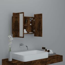 Berkfield Home LED Mirror Cabinet Smoked Oak 60x12x45 cm Engineered Wood in Brown - Size: 60 x 12 x 45 cm - thumbnail 6