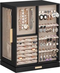 SONGMICS Rotating Jewellery Box with Glass Display & 5 Drawers in Black - thumbnail 5