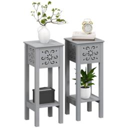 Wyld Haus Elne Set of 2 Grey Floral Cut Out Wooden Side Tables - thumbnail 2