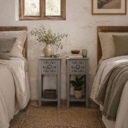 Wyld Haus Elne Set of 2 Grey Floral Cut Out Wooden Side Tables - thumbnail 1