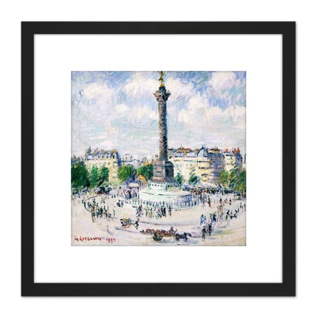 Artery8 Loiseau La Place Bastille Paris Painting 8X8 Inch Square Wooden Framed Wall Art Print Picture with Mount in Black - image 1
