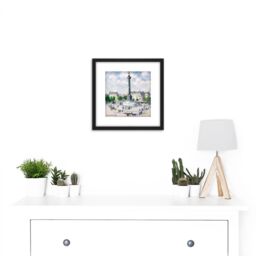Artery8 Loiseau La Place Bastille Paris Painting 8X8 Inch Square Wooden Framed Wall Art Print Picture with Mount in Black - thumbnail 2