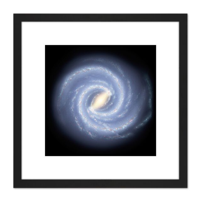 Artery8 Space NASA Milky Way Galaxy Map Stars Illustration 8X8 Inch Square Wooden Framed Wall Art Print Picture with Mount in Black - image 1