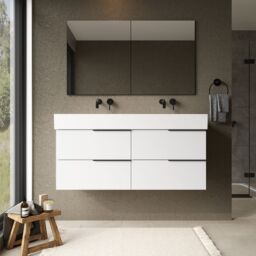 Banyetti Celtic 1200mm Wall Hung Bathroom Vanity Unit with Veneto 0 Tap Hole Basin - Gloss White - thumbnail 5