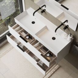 Banyetti Celtic 1200mm Wall Hung Bathroom Vanity Unit with Veneto 0 Tap Hole Basin - Gloss White - thumbnail 4