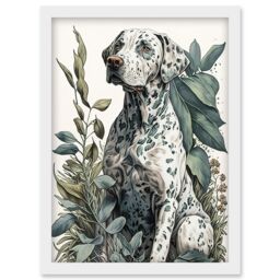 Artery8 Dalmatian Dog in Field Plants Modern Watercolour Illustration Artwork Framed Wall Art Print A4 in White - thumbnail 1