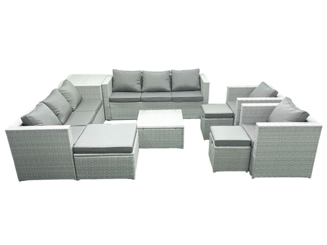 Fimous Outdoor Rattan Sofa Garden Furniture Set with 2 Armchairs Square Coffee Table 3 Footstools Side Table Light Grey Mixed - image 1