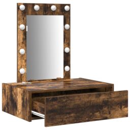 Berkfield Home Wall Hanging Dressing Table with LED Lights in Smoked Oak in Brown - thumbnail 4