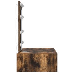 Berkfield Home Wall Hanging Dressing Table with LED Lights in Smoked Oak in Brown - thumbnail 6