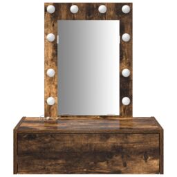 Berkfield Home Wall Hanging Dressing Table with LED Lights in Smoked Oak in Brown - thumbnail 5