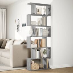 Berkfield Home Room Divider Bookcase 6-Tier Grey Sonoma 70x24x193 cm Engineered Wood - Size: 70 x 24 x 193 cm - thumbnail 4