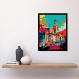 "Artery8 Wall Art Print Nottingham City England Cityscape Vibrant Abstract Art Framed in Black - Size: W12"" x H16""" - thumbnail 2