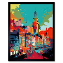 "Artery8 Wall Art Print Nottingham City England Cityscape Vibrant Abstract Art Framed in Black - Size: W12"" x H16""" - thumbnail 1