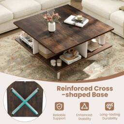Gymax 2-Tier Square Coffee Table 60cm Living Room Center Table-Brown in Dark Brown - thumbnail 9
