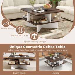 Gymax 2-Tier Square Coffee Table 60cm Living Room Center Table-Brown in Dark Brown - thumbnail 6