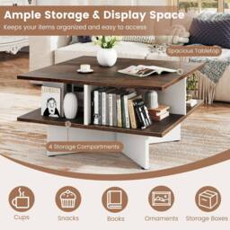Gymax 2-Tier Square Coffee Table 60cm Living Room Center Table-Brown in Dark Brown - thumbnail 8