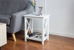 SPOT ON DEALZ White 2 Tier Bedside Table Slim Side Table Wooden Nightstand Shelf - thumbnail 6