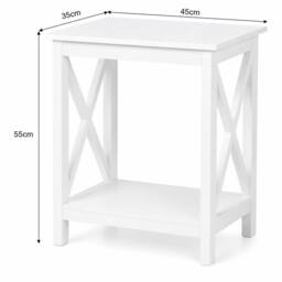 SPOT ON DEALZ White 2 Tier Bedside Table Slim Side Table Wooden Nightstand Shelf - thumbnail 2