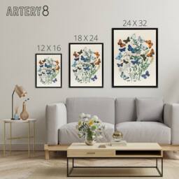 "Artery8 Blue & Orange Butterflies Kirby Vintage Black Framed Canvas Wall Art in White - Size: W12"" x H16""" - thumbnail 4