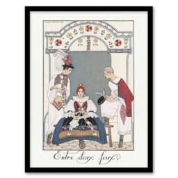 Artery8 Between Two Flames Czech Fashion Barbier Vintage Framed Wall Art Print in White - Size: A4 - thumbnail 1