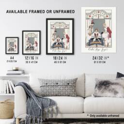 Artery8 Between Two Flames Czech Fashion Barbier Vintage Framed Wall Art Print in White - Size: A4 - thumbnail 3