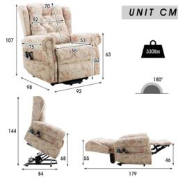 FORGEVIO Electric Power Lift Riser Recliner Chair Sofa Armchair in Beige - Size: 0.6m2 - thumbnail 2
