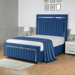 Living Comfort Bedz Chrome Edge Ottoman Gas Lift Storage Bed with 48 Inch Headboard in Blue - Size: King - thumbnail 1