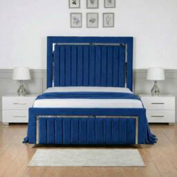 Living Comfort Bedz Chrome Edge Ottoman Gas Lift Storage Bed with 48 Inch Headboard in Blue - Size: King - thumbnail 2