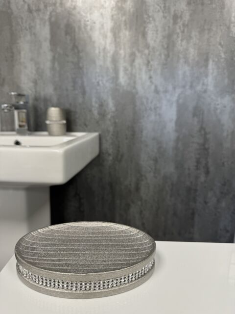 Showerdrape Pzazz Silver Diamante Bathroom Sink Soap Dish - image 1