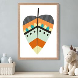 ARTZE Tribal Leaf Framed Print SIZE: A2 with Oak Frame in Orange - Size: A4 - thumbnail 2