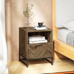 FORGEVIO Nightstand, Bedside Table with Drawer & Shelf End Table