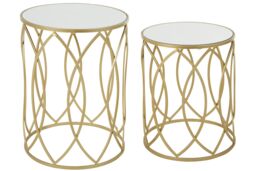 Orsina Set of 2 Champagne Finish Side Tables, Nesting Round Tables with Mirrored Glass Tops, Metal Frame Tables in Gold - thumbnail 2