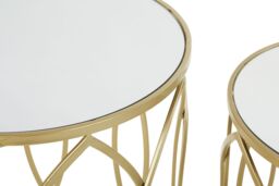 Orsina Set of 2 Champagne Finish Side Tables, Nesting Round Tables with Mirrored Glass Tops, Metal Frame Tables in Gold - thumbnail 3