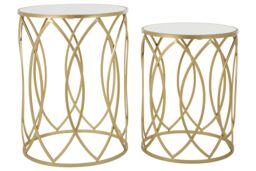 Orsina Set of 2 Champagne Finish Side Tables, Nesting Round Tables with Mirrored Glass Tops, Metal Frame Tables in Gold - thumbnail 1