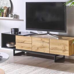 "Wyld and Coco TV Stand 160cm for up to 70"" TVs Light Brown Wood Black Shelf" - thumbnail 1