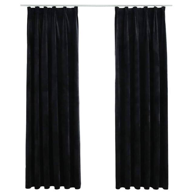 Berkfield Home Blackout Curtains 2 pcs with Hooks Velvet Black 140x225 cm - image 1